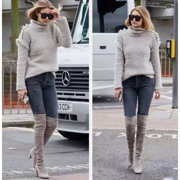 Stuart Weitzman Highland Boots Over the Knee Thigh High Gray Block Heel sz 38 - Picture 13 of 16